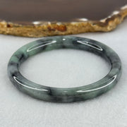 Type A Wuji Grey Black with Light Green Patch Jadeite Bangle Internal Diameter 52.2mm 27.55g 8.0 by 7.0mm - Huangs Jadeite and Jewelry Pte Ltd
