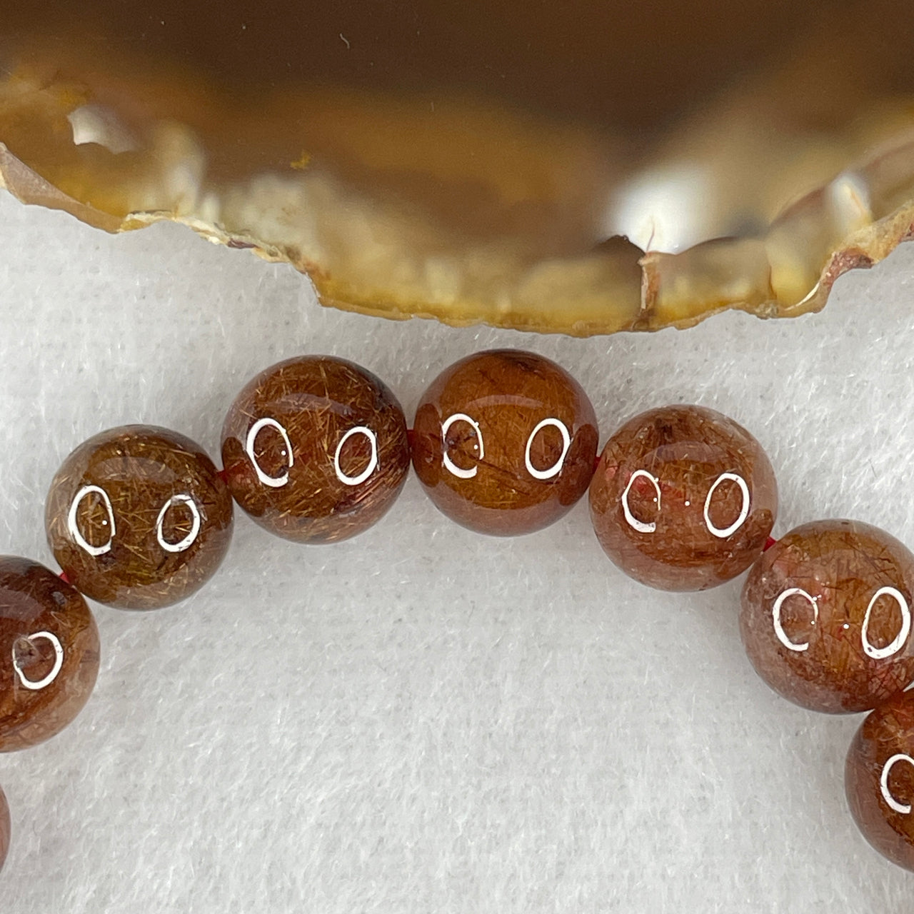 Natural Copper Rutilated Quartz Beads Bracelet 22.28g 15.5cm 9.3mm 21 Beads