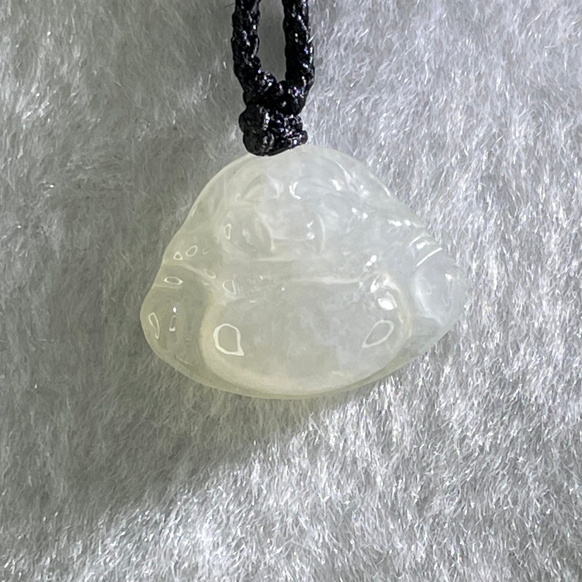 Type A Icy Faint Green Jadeite Milo Buddha Pendant 2.94g 14.6 by 18.8 by 4.9mm - Huangs Jadeite and Jewelry Pte Ltd
