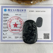 Type A Opaque to Partial Translucent Black Omphacite Jadeite Pixiu Pair with Coins Pendant 25.77g 57.1 by 35.4 by 9.2mm - Huangs Jadeite and Jewelry Pte Ltd