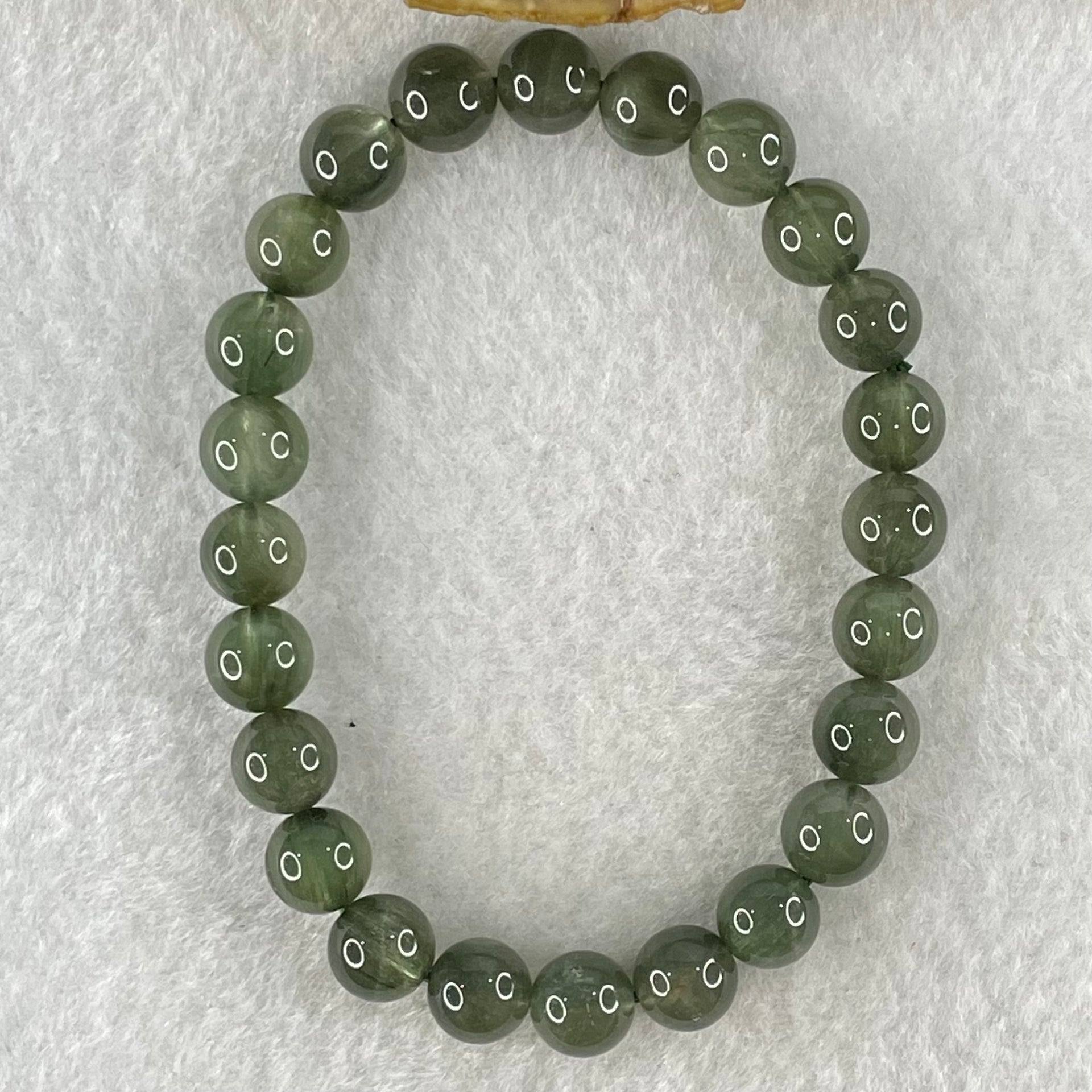 Good Grade Natural Cats Eye Green Rutilated Quartz Beads Bracelet 15.06g 15.5cm 7.8mm 24 Beads - Huangs Jadeite and Jewelry Pte Ltd