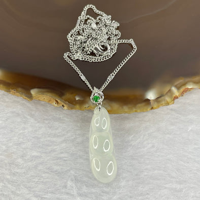 Type A Semi Icy White Jadeite Pea-pod For Prosperity and Growth in 18k White Gold Setting 2.35g 27.1 by 9.1 by 4.9mm with 925 Silver Necklace - Huangs Jadeite and Jewelry Pte Ltd