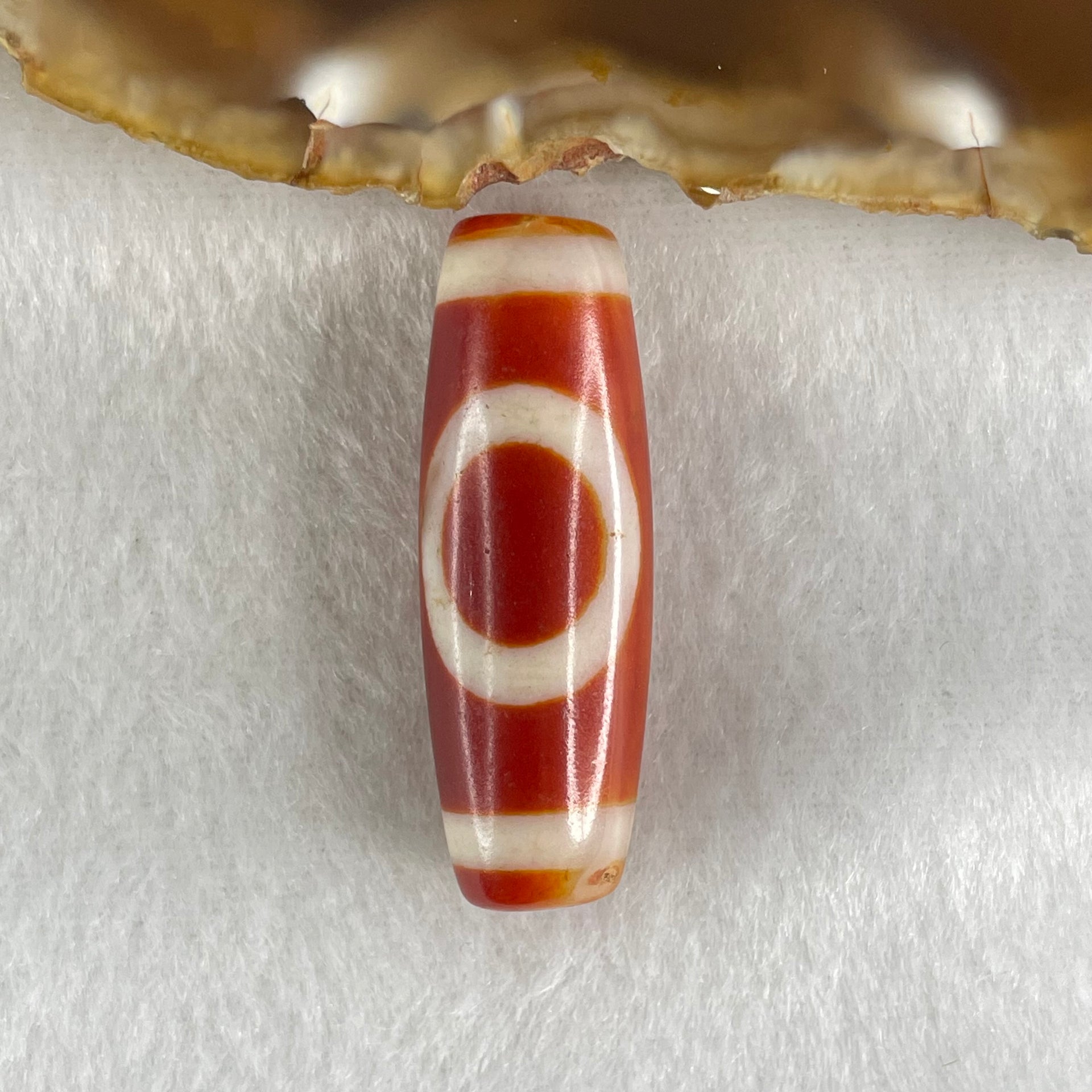 Natural Powerful Tibetan Old Oily Red White Agate One Eye Gold Metal Element Dzi Bead Heavenly Master (Tian Zhu) 一眼金天珠 9.71g 37.8 by 12.9mm - Huangs Jadeite and Jewelry Pte Ltd
