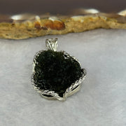 Natural Czech Republic Moldavite Meteorite Crystal in S925 Sliver Pendent 天然捷克陨石925银牌 7.85g 22.3 by 17.6 by 8.9mm - Huangs Jadeite and Jewelry Pte Ltd