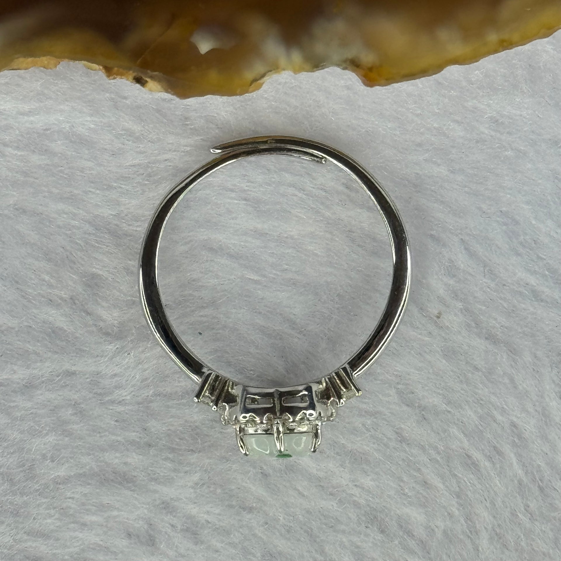 Type A Icy Light Green Jadeite Flower with Crystals in S925 Sliver Ring (Adjustable Size) 1.90g 6.0 by 2.5mm - Huangs Jadeite and Jewelry Pte Ltd