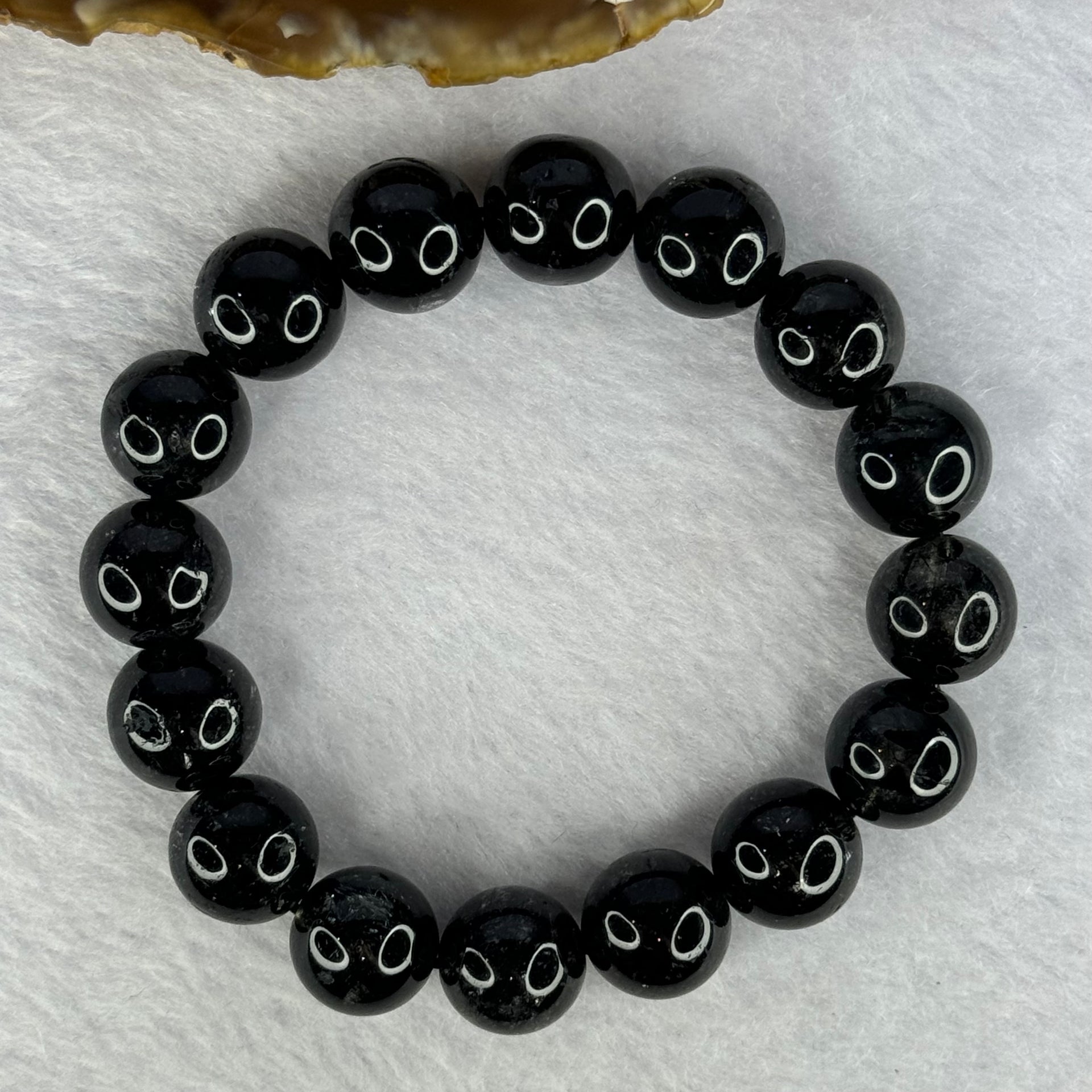 Natural Black Rutilated Quartz Beads Bracelet 天然黑发水晶手链 45.82g 17.5cm 12.8mm 16 Beads - Huangs Jadeite and Jewelry Pte Ltd