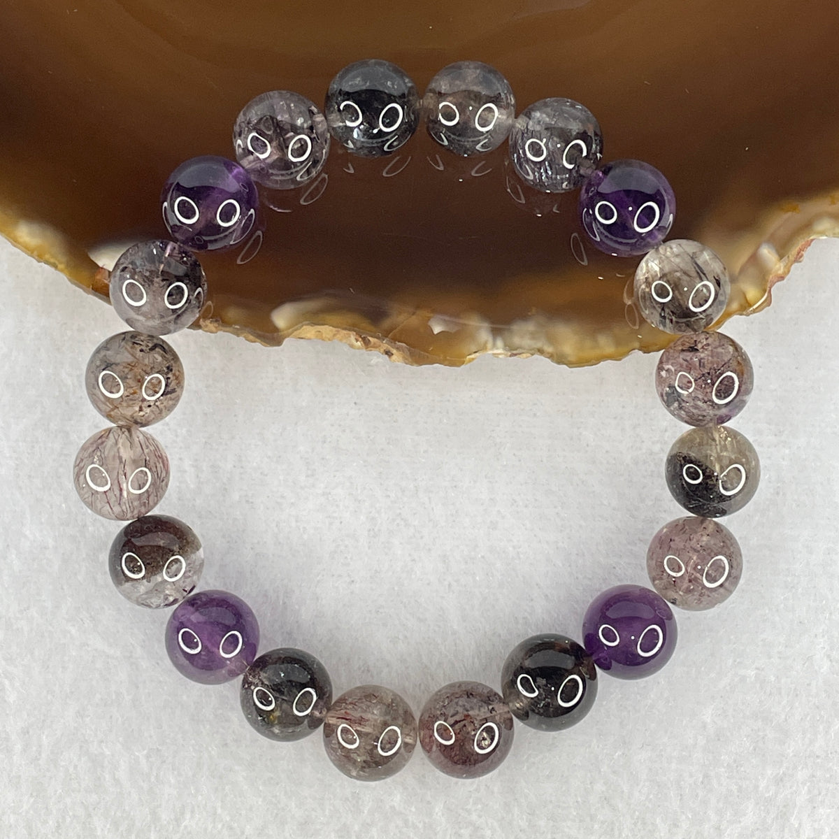 Certified Good Grade Natural Black Super 7 Crystal Beads Bracelet | 16cm Strand of 20 Beads 9.8mm (25.40g | Supreme Root Grounding, Manifestation & Aura Shield)