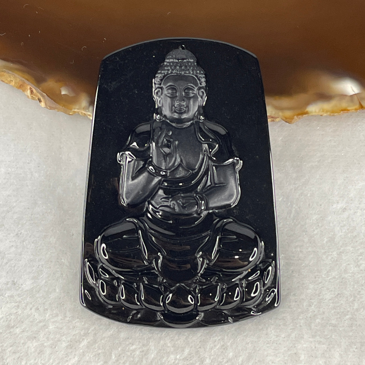 Wisdom, Peace and Good Fortune - Certified Natural Type A Black Omphacite Jadeite Blessing Buddha Pendant 23.39g 58.5 by 40.2 by 7.5mm
