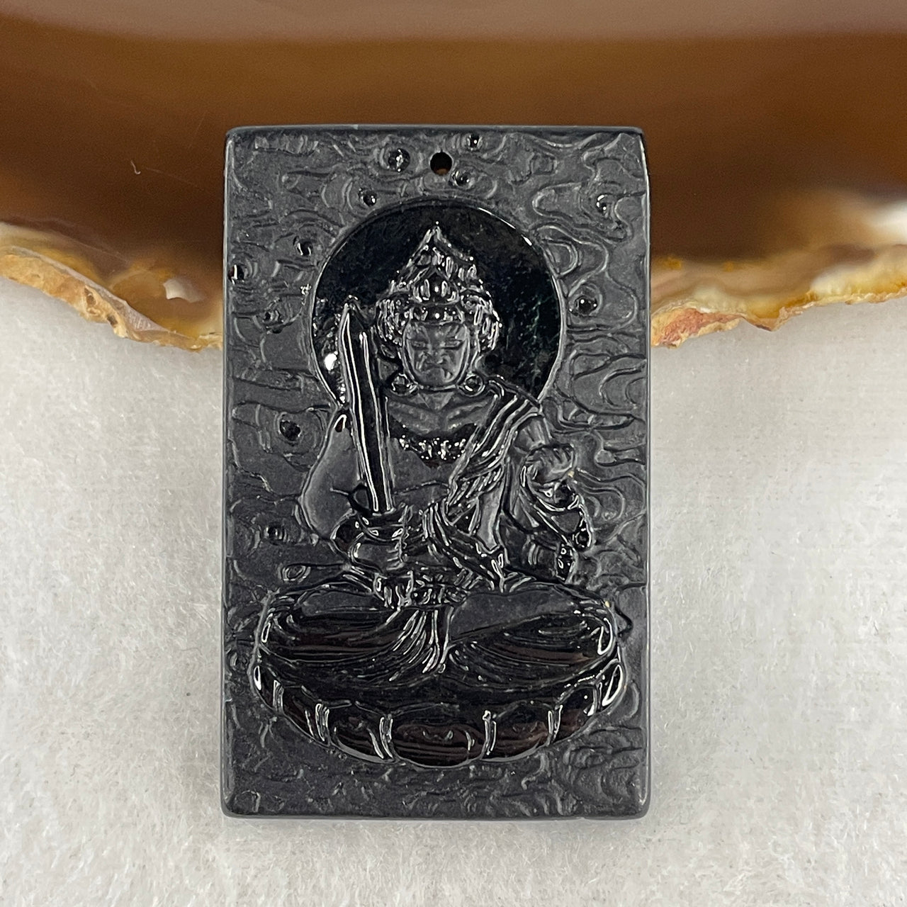 Certified Type A Opaque Black Omphacite Jadeite Acala & Jade Emperor Pendant | Wrath & Celestial Governance Talisman (30.43g | 51.8 x 32.0 x 7.5mm)