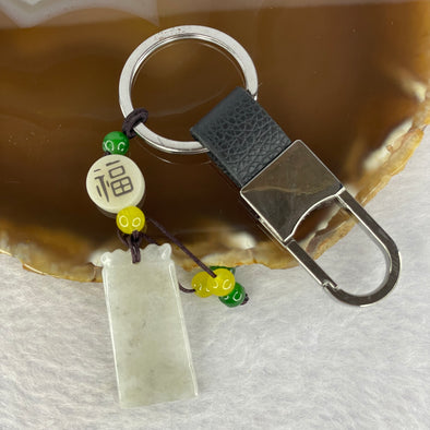 Type A Semi Icy Green Lavender Grey Wuji Jadeite Wu Shi Pai Key Chain 25.48g 18.2 by 36.8 by 3.9mm - Huangs Jadeite and Jewelry Pte Ltd