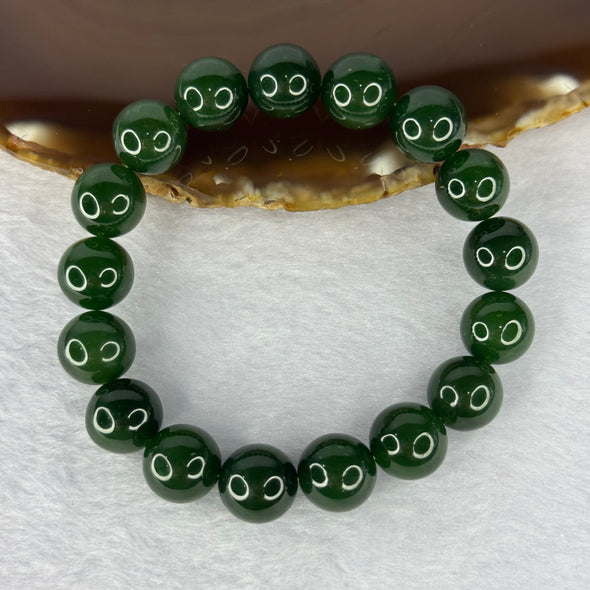 Old Mine Natural Deep Vibrant Green Nephrite Jade Beads Bracelet 天然和田玉手链 44.67g 17.5cm 12.1mm 17 Beads - Huangs Jadeite and Jewelry Pte Ltd