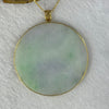 18K Yellow Gold Type A Green with Lavender Jadeite Round Wu Shu Pai in S925 Sliver Gold Colour Necklace 27.68g 52.9 by 3.9mm - Huangs Jadeite and Jewelry Pte Ltd