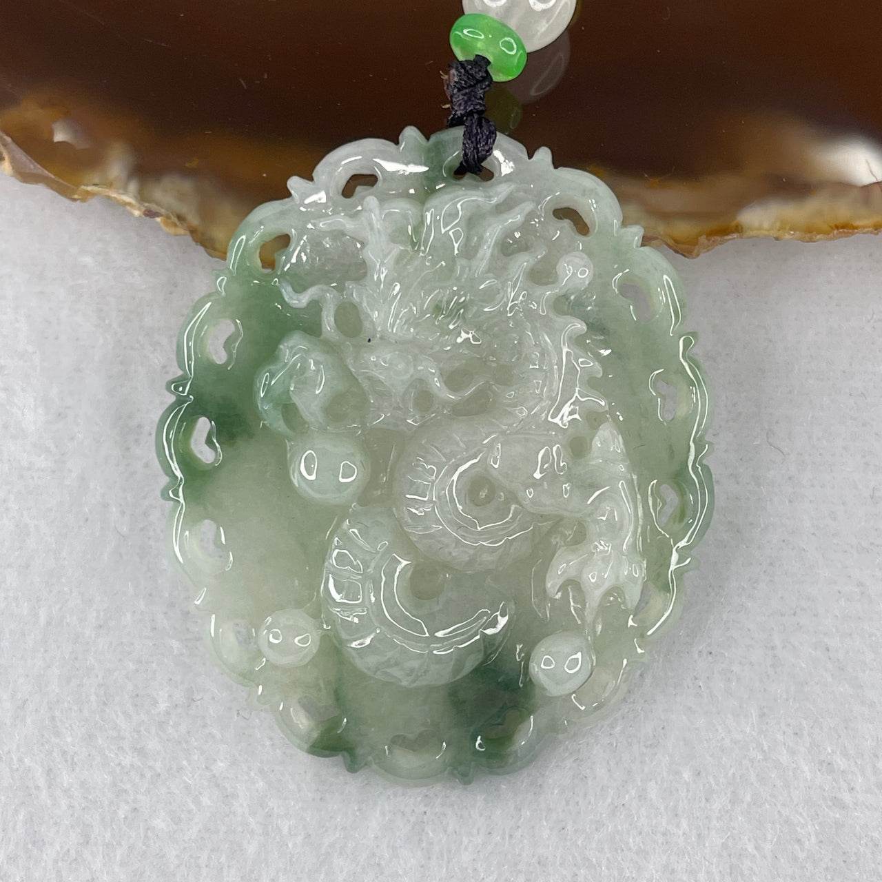 Natural Type A Faint Green & Vibrant Green Jadeite Dragon Pendant | Masterpiece Hand-Carved Myanmar Feicui | Supreme Success, Imperial Protection & Sovereign Power Amulet (23.06g | 47.2x40.1x7.0mm)