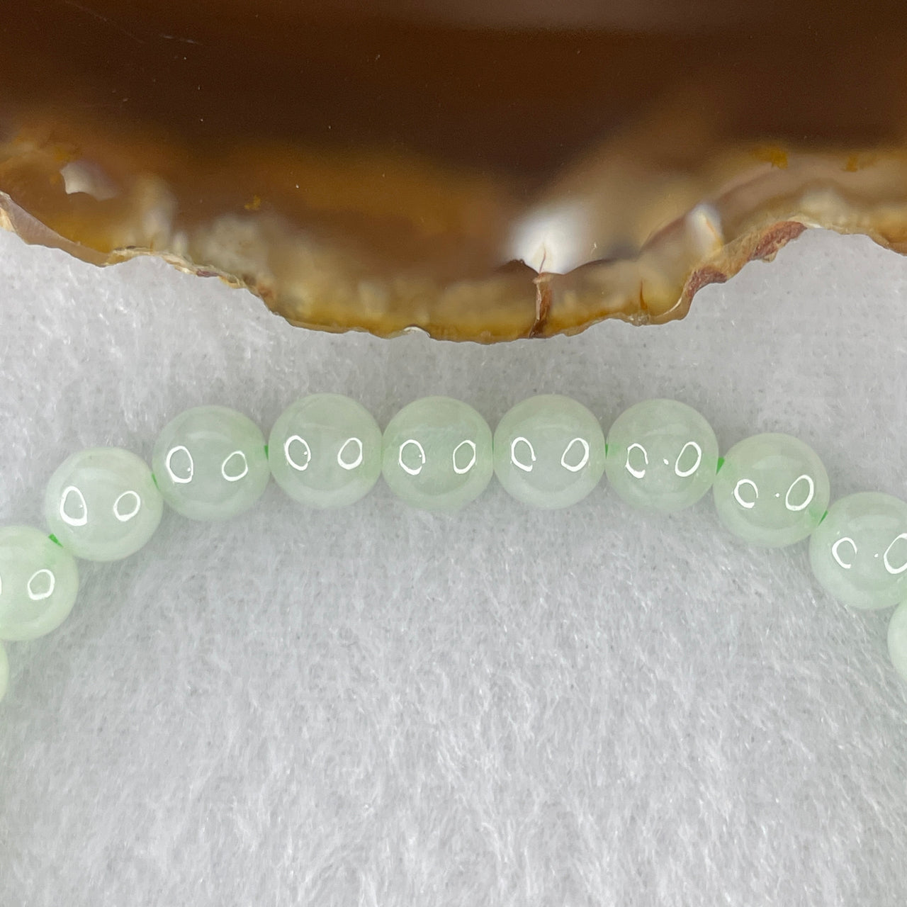 Natural Type A Light Green Jadeite Bracelet | 18cm Long-Line 6.8mm Round Genuine Green Jade Bead Wrist Stacker (16.91g, 31 Beads)