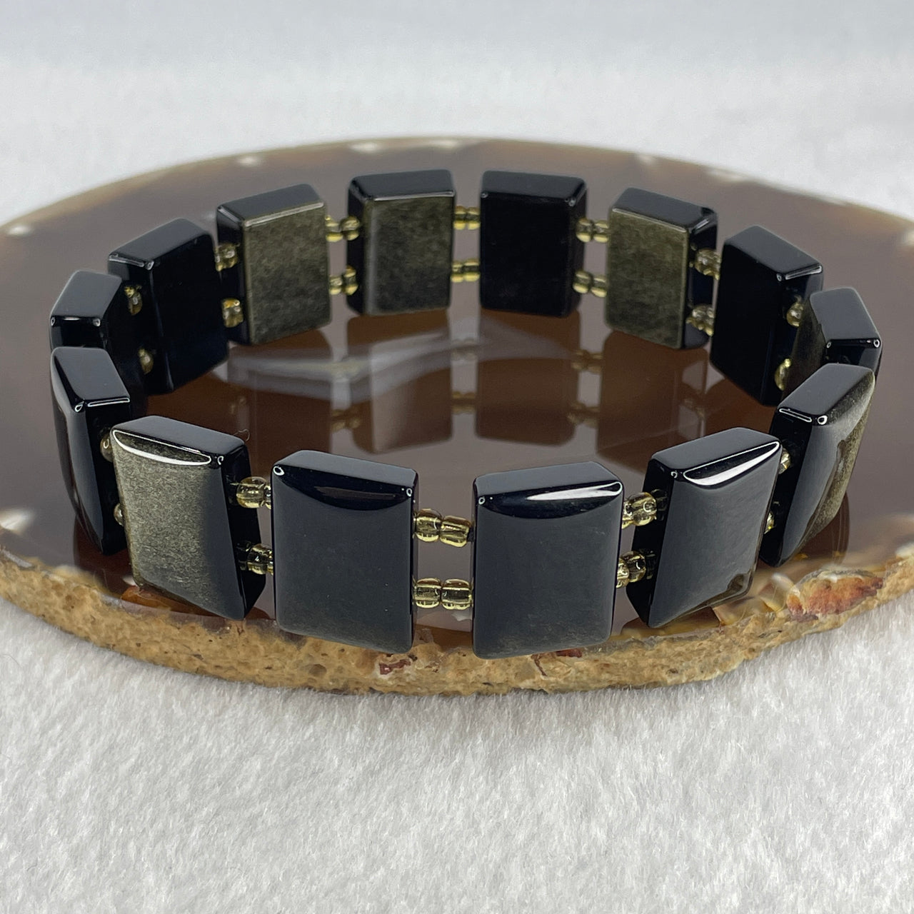 Certified Natural Gold Obsidian Shoupai Bracelet 57.00g 21.5cm 19.7mm 14pcs