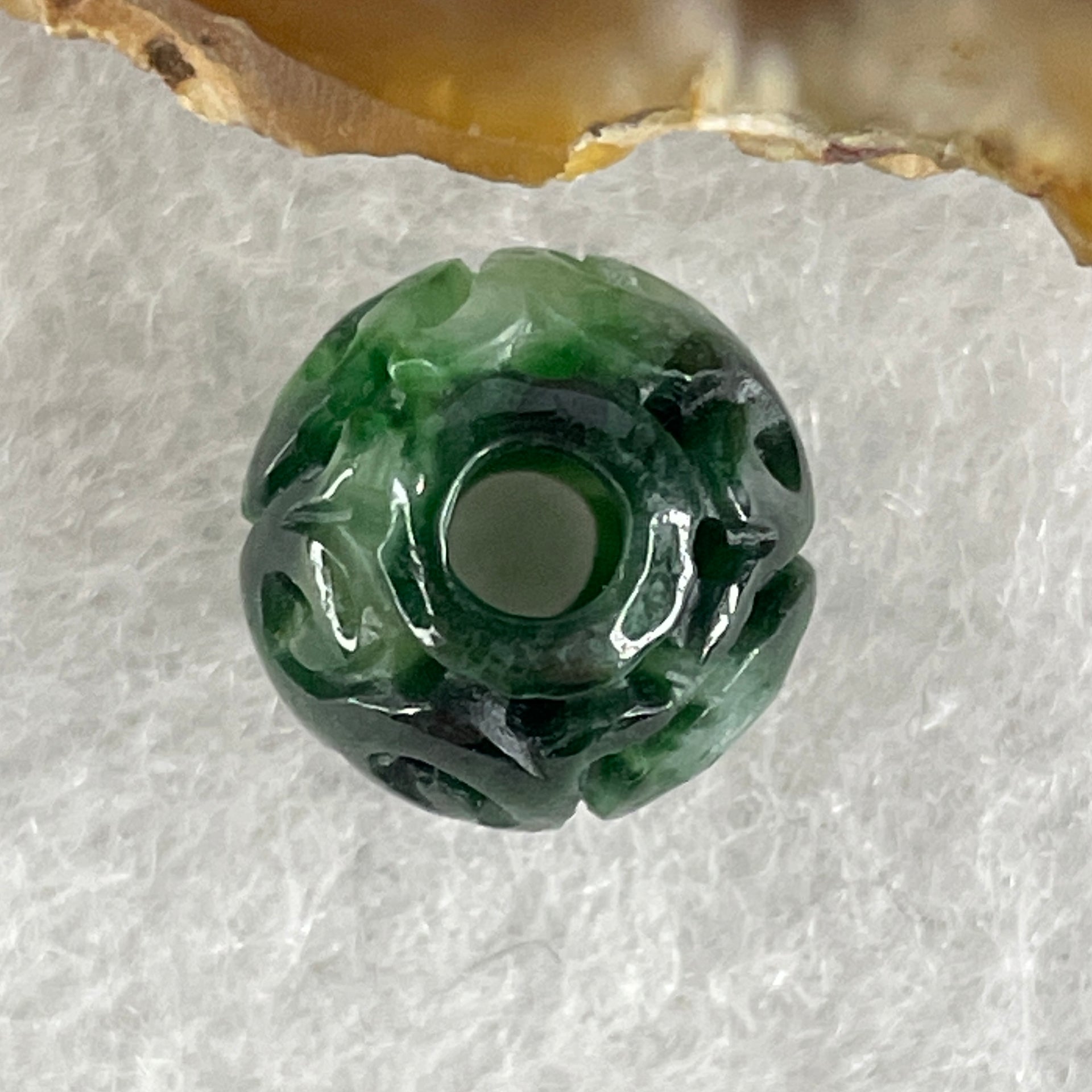 Natural Type A Lao Keng Old Mine Green with Light Green Jadeite Flora Carving Bead Charm 1.38g 10.7mm - Huangs Jadeite and Jewelry Pte Ltd