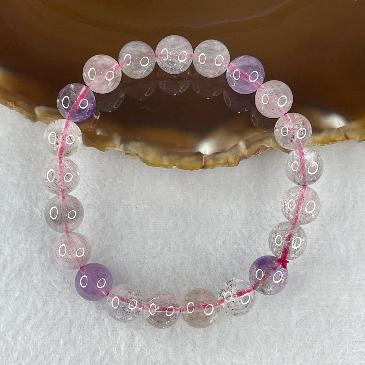 Certified Above-Average Grade Natural Super 7 Crystal Beads Bracelet | Fluid High-Clarity Showcase Strand | Authentic Sacred Seven Multi-Mineral Inclusions Quartz Spiritual Catalyst & Auric Shield Bracelet (22.29g | 16cm Length | 9.3mm | 21 Beads)