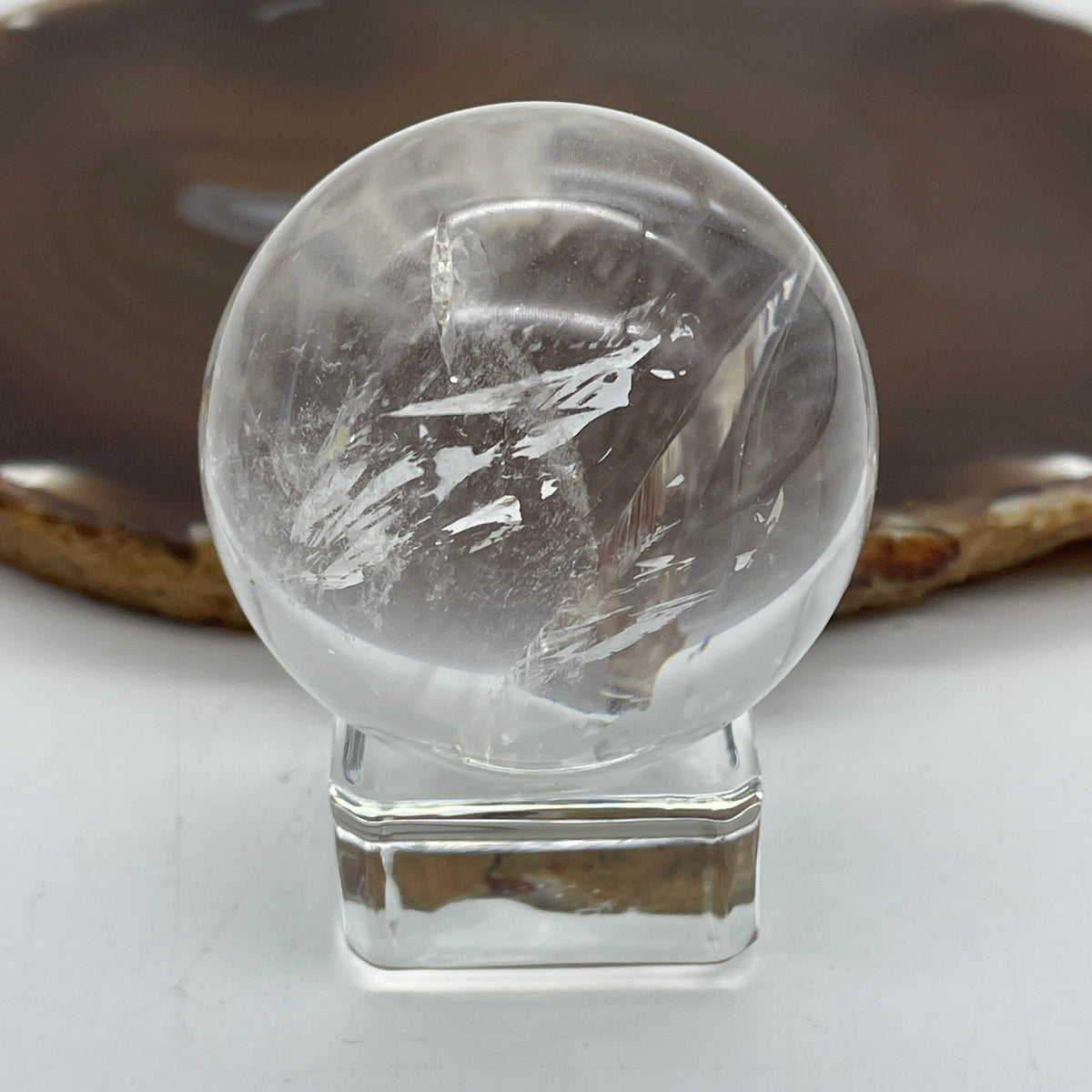 Good Grade Clear Quartz Sphere Ball with Clear Acrylic Stand Display | (164.83g | 46.0mm | 59.0mm | Catalyst, "King of Crystals" Ultimate Energy Amplifier, 360° Energy Harmonizer & Feng Shui Space Purifier)