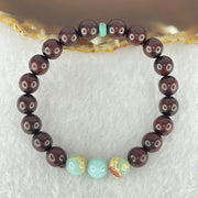 Natural Blood Rosewood with Variscite Beads Bracelet 天然血檀寿山石手链 8.27g 15cm 8.7mm 3 Beads 8.4mm 18 Beads - Huangs Jadeite and Jewelry Pte Ltd