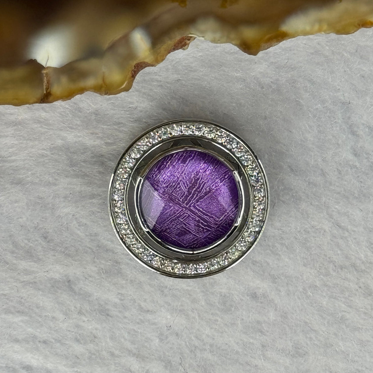 Natural Meteorite Spinning High Energy Feng Shui Charm in S925 Silver with Crystals For Necklace / Bracelet (Purple Color) 4.10g 16.8 by 7.6mm - Huangs Jadeite and Jewelry Pte Ltd