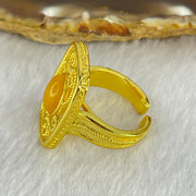 Natural Butterscotch Amber in  Sliver Gold Color Ring (Adjustable Size) 7.53g 10.2 by 6.6 by 3.5mm - Huangs Jadeite and Jewelry Pte Ltd