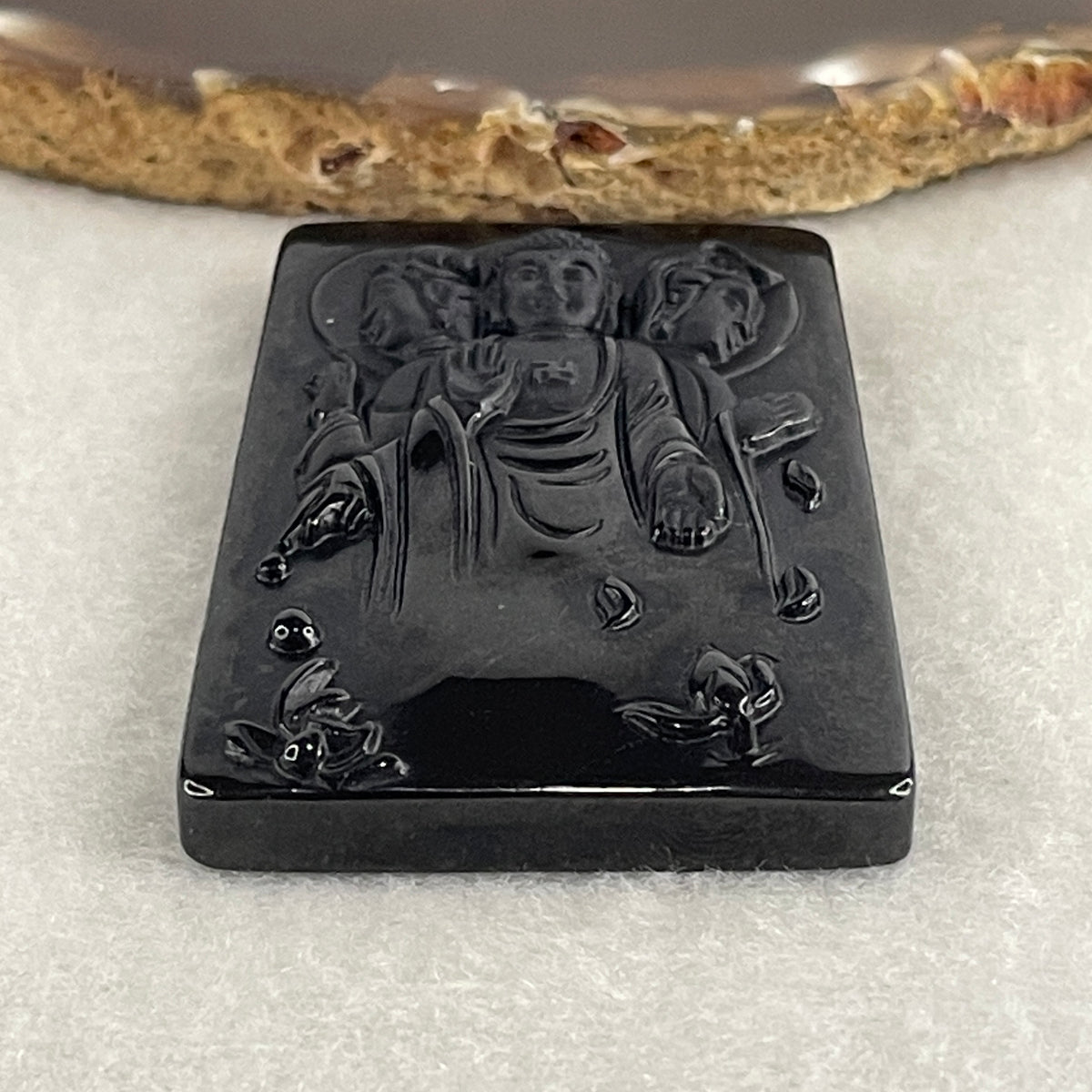 Certified Natural Type A Black Omphacite Jadeite Three Saints of the West Pendant | Sacred Western Trinity Buddhist Amulet (31.62g | 63.8x39.9x9.5mm)
