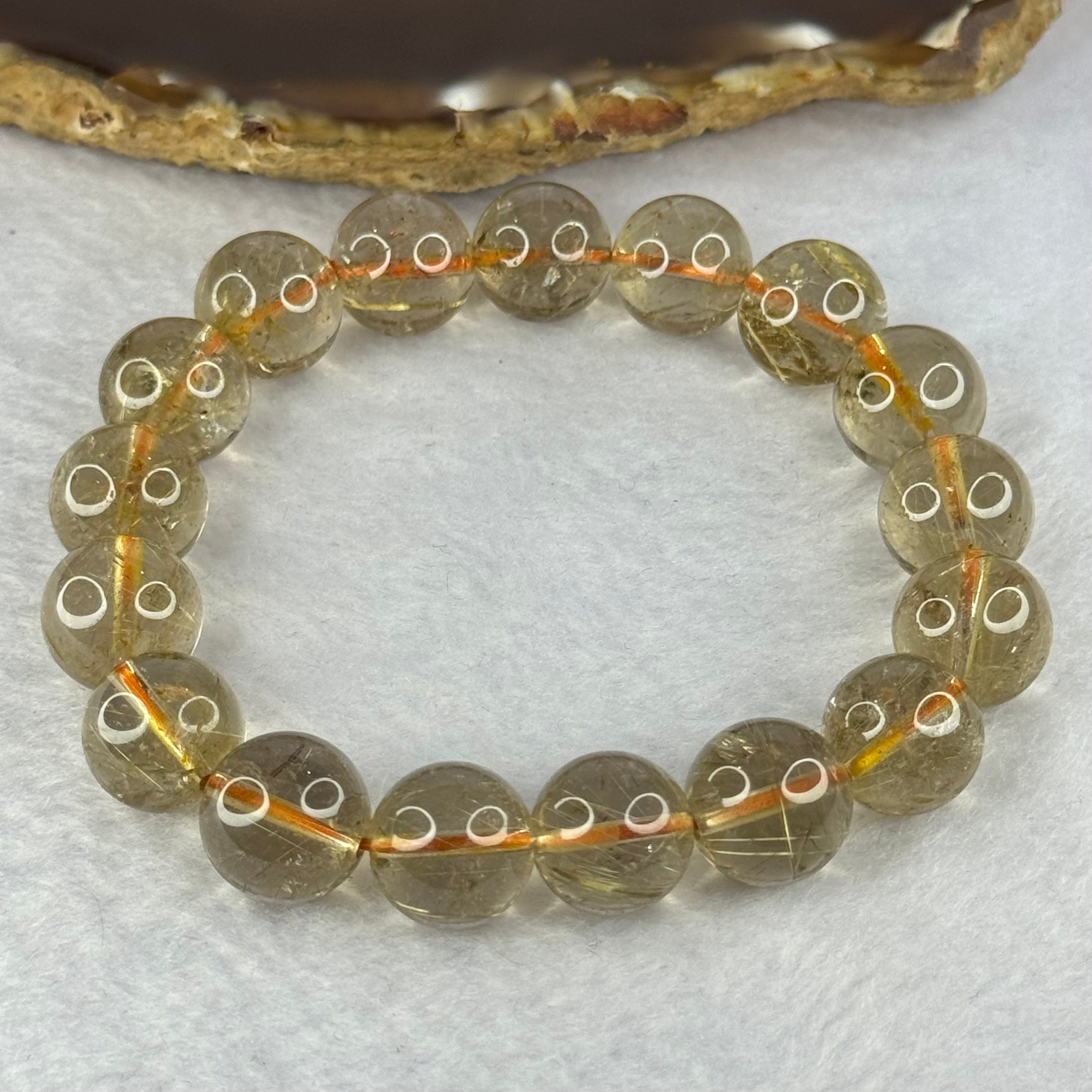 Natural Golden Rutilated Quartz Beads 天然金发水晶手链 48.72g 18.5cm 13.0mm 17 ...