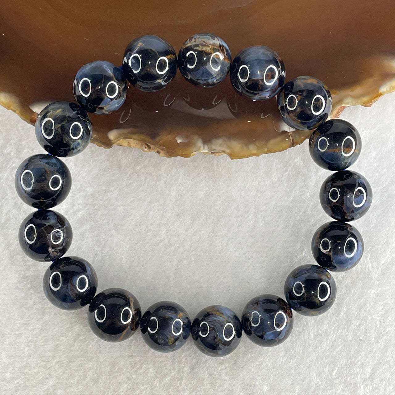 Very Good Grade Natural Pietersite Beads Bracelet 45.17g 17cm 12.8mm 17Beads