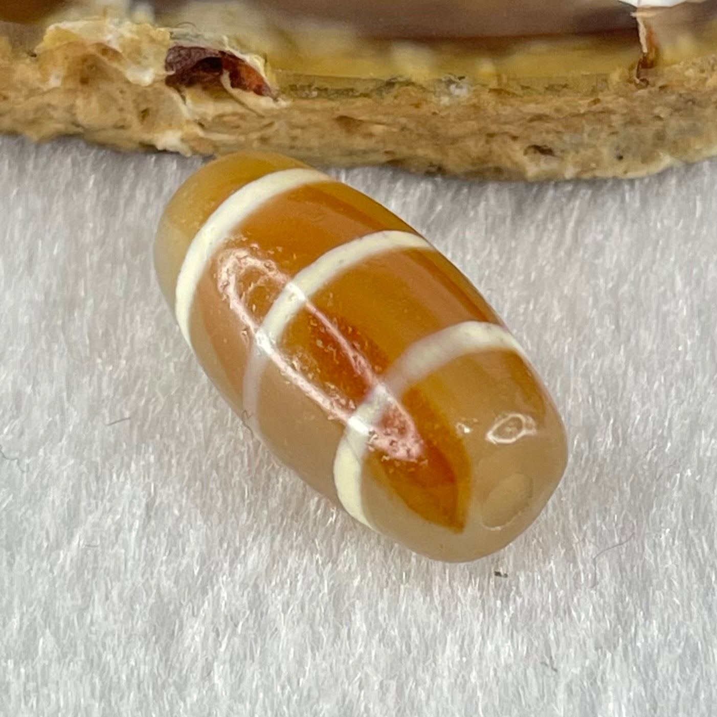 Natural Powerful Tibetan Old Oily Agate 3-Lines Dzi Bead Heavenly Master (Tian Zhu) 三行天诛 3.23g 20.1 by 10.4mm - Huangs Jadeite and Jewelry Pte Ltd