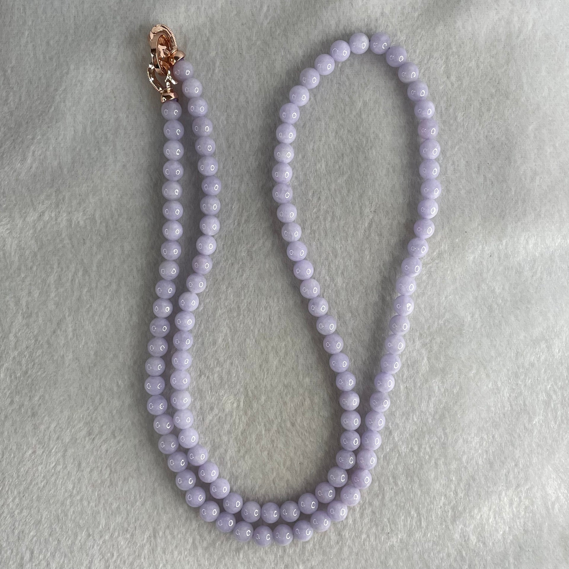 Good Grade Type A Full Lavender Jadeite Beads Necklace 44.65g 64cm 6.1mm 108 Beads - Huangs Jadeite and Jewelry Pte Ltd
