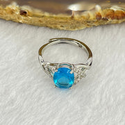 Blue Cubic Zirconia with Crystals in PT950 Plated Sliver Ring (Adjustable Size) 2.17g 8.4 by 6.8 by 4.5mm - Huangs Jadeite and Jewelry Pte Ltd