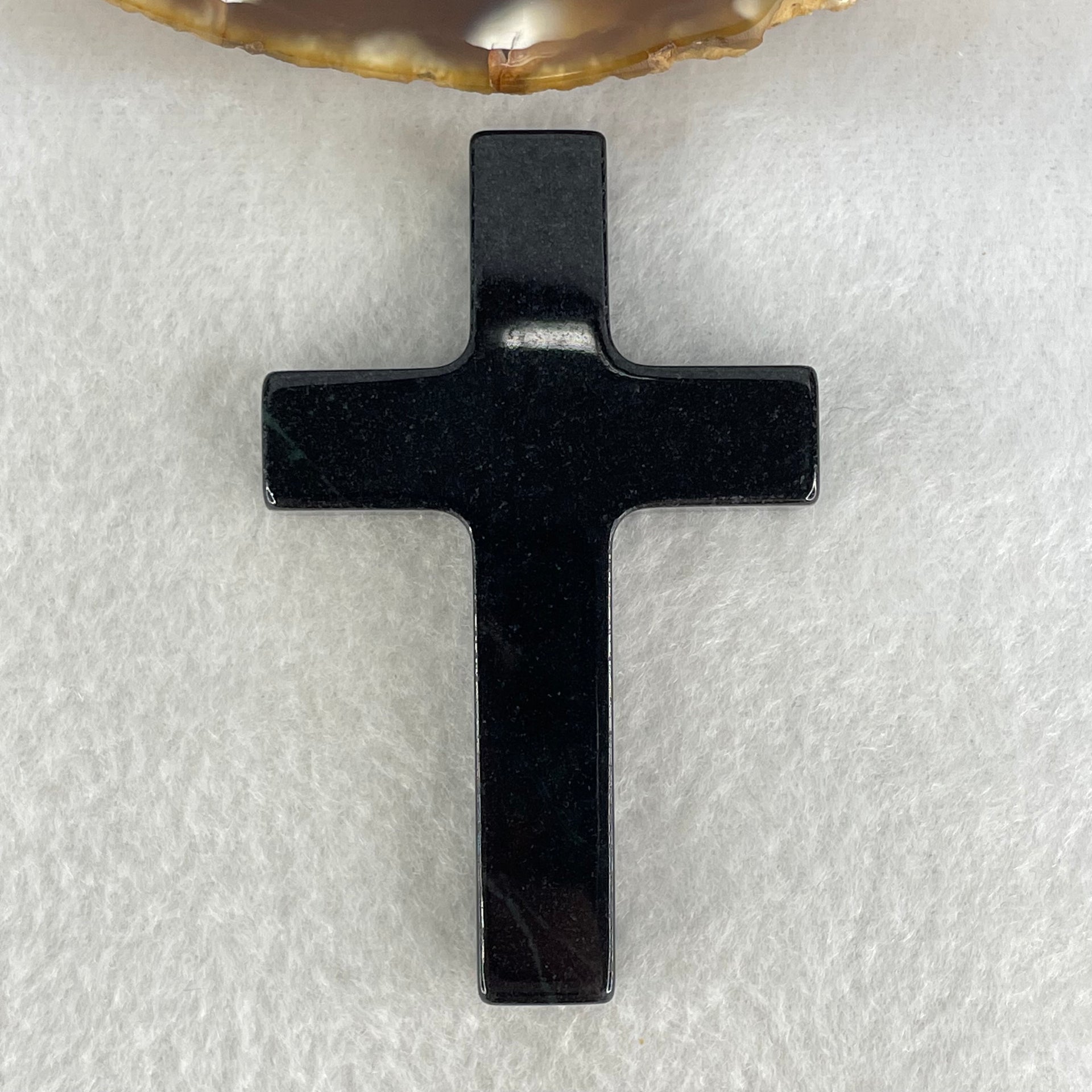 Type A Opaque Black Jadeite Cross Pendant 27.22g 64.6 by 41.3 by 8.0mm - Huangs Jadeite and Jewelry Pte Ltd