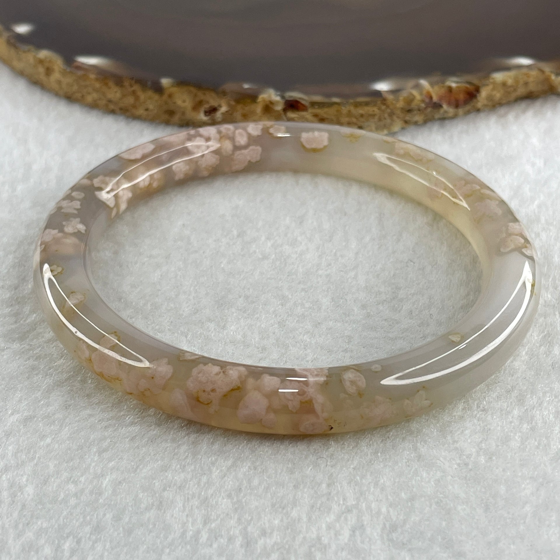 Natural Purple Flower Agate Bangle 39.10g Internal Diameter 63.7mm 9.2 by 9.3mm (Perfect) - Huangs Jadeite and Jewelry Pte Ltd