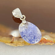 Rare Very Good Grade Natural Blue Dumortierite Rutilated Quartz Teardrop Pendant with S925 Sliver Clasps 1.11g 14.1 by 9.2 by 5.3mm - Huangs Jadeite and Jewelry Pte Ltd