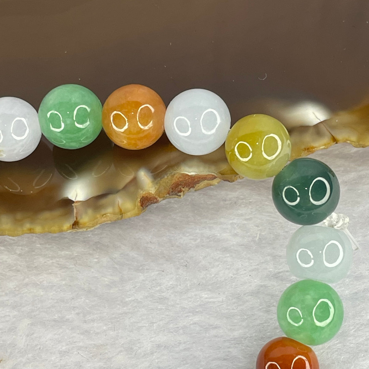 High Grade Type A Multi Color Jadeite Bracelet 21 Beads 22.45g 8.6mm - Huangs Jadeite and Jewelry Pte Ltd
