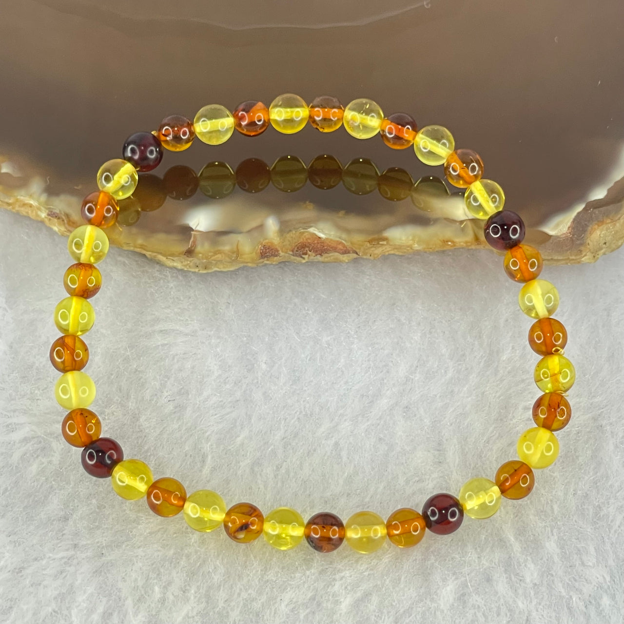 Natural Mixed Color Amber Beads Bracelet 2.53g 16cm 5.2mm 38 Beads - Huangs Jadeite and Jewelry Pte Ltd