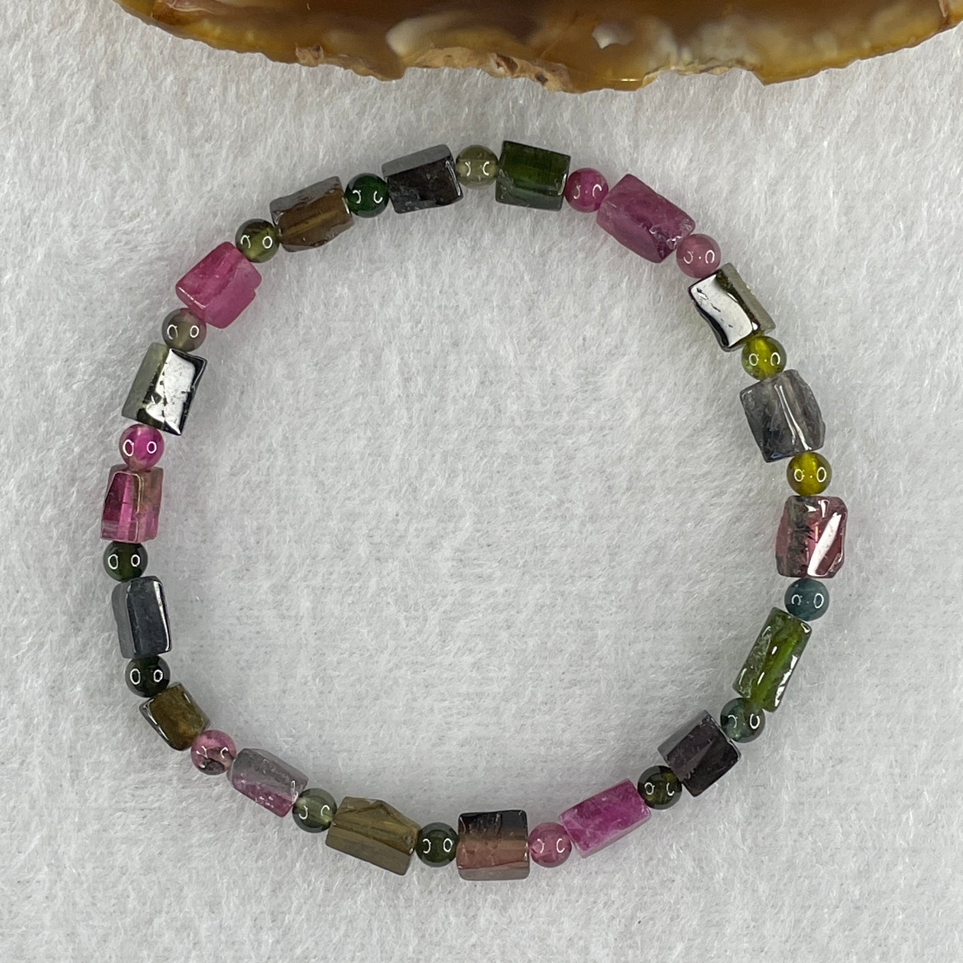 Good Grade Natural Tourmaline Crystal Barrel Bracelet 6.92g 15cm 4.8mm 18Beads - Huangs Jadeite and Jewelry Pte Ltd