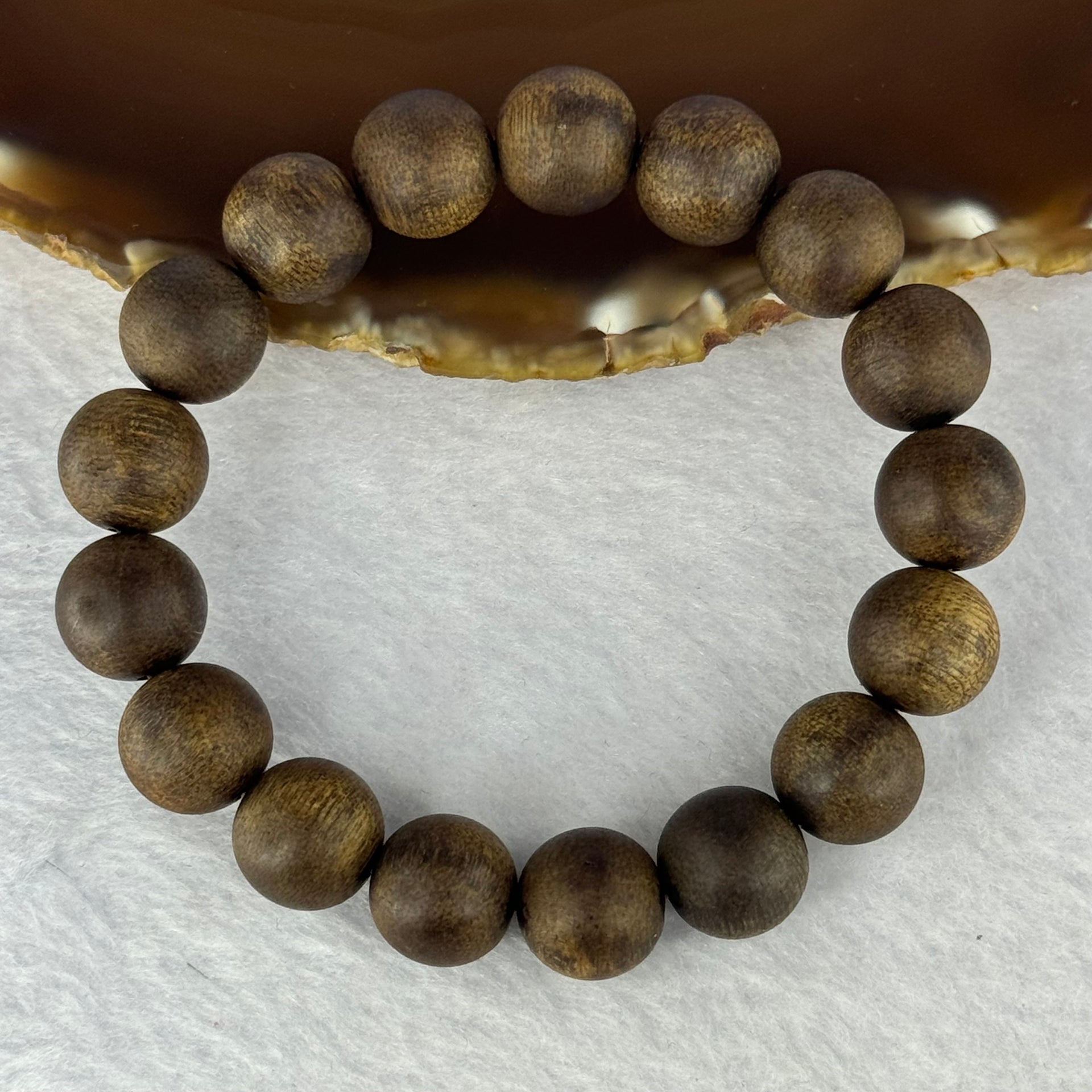 Natural China Hainan Agarwood Beads Bracelet 中国海南沉香木手链（Half Sinking) 10.67g 18cm 12.8mm 17 Beads - Huangs Jadeite and Jewelry Pte Ltd