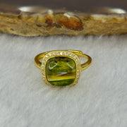 Natural Green Amber with Milk Inclusions in S925 Sliver Gold Color Ring (Adjustable Size) 2.17g 90.0 by 4.0mm - Huangs Jadeite and Jewelry Pte Ltd