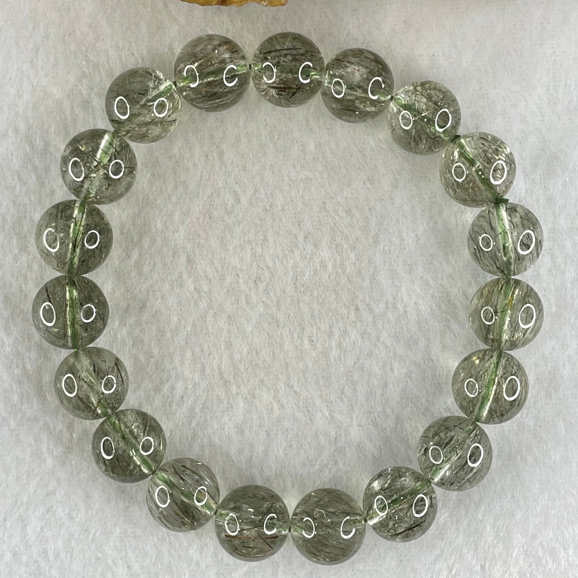 Above Average Grade Natural Green Rutilated Quartz Beads Bracelet 31.66g 16cm 10.8mm 19 Beads - Huangs Jadeite and Jewelry Pte Ltd