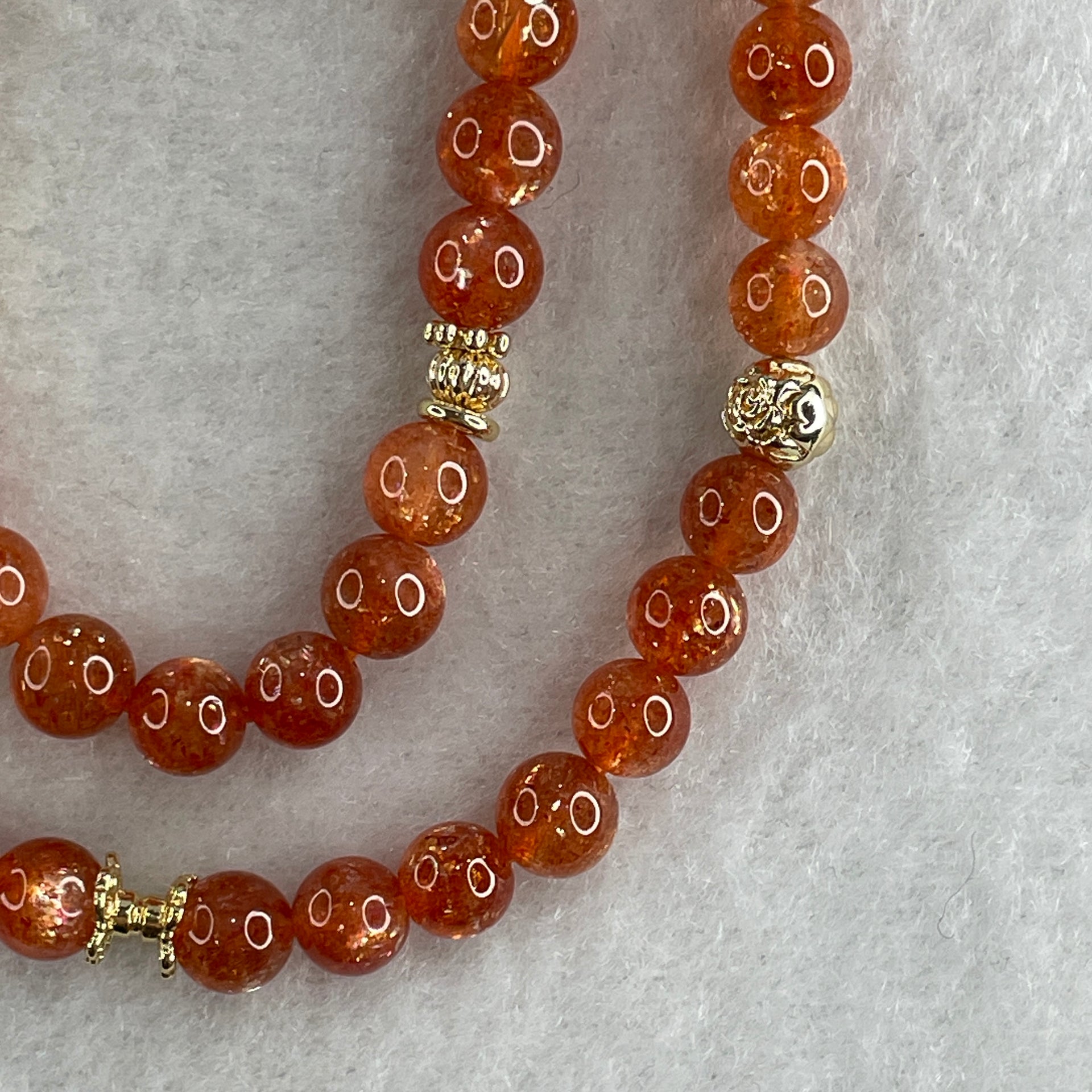 Very Good Natural Golden Sun Stone Beads with Charm Necklace 22.69g 36cm 6.3mm 51 Beads - Huangs Jadeite and Jewelry Pte Ltd