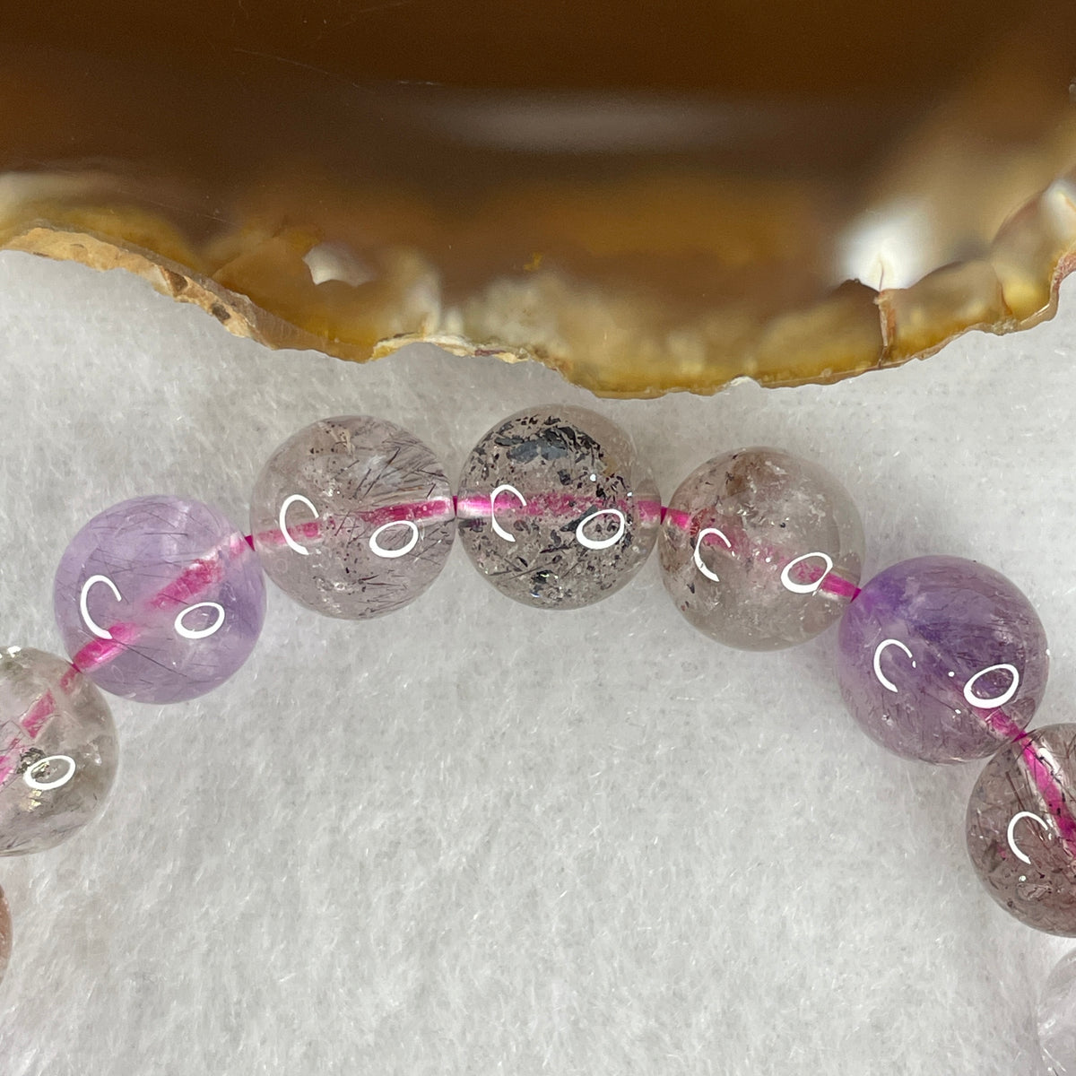 Certified Above Average Grade Natural Super 7 Crystal Beads Bracelet | 10.3mm Sacred 7-Mineral Synergy Statement Power (30.17g | 17cm Wrist Sizing | 20 Beads)