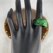 Certified Type A Burmese Old Mine Green Om Mani PadMe Hum Jade Jadeite Ring 11.31g US13.75 HK31 Inner Diameter 23.1mm - Huangs Jadeite and Jewelry Pte Ltd