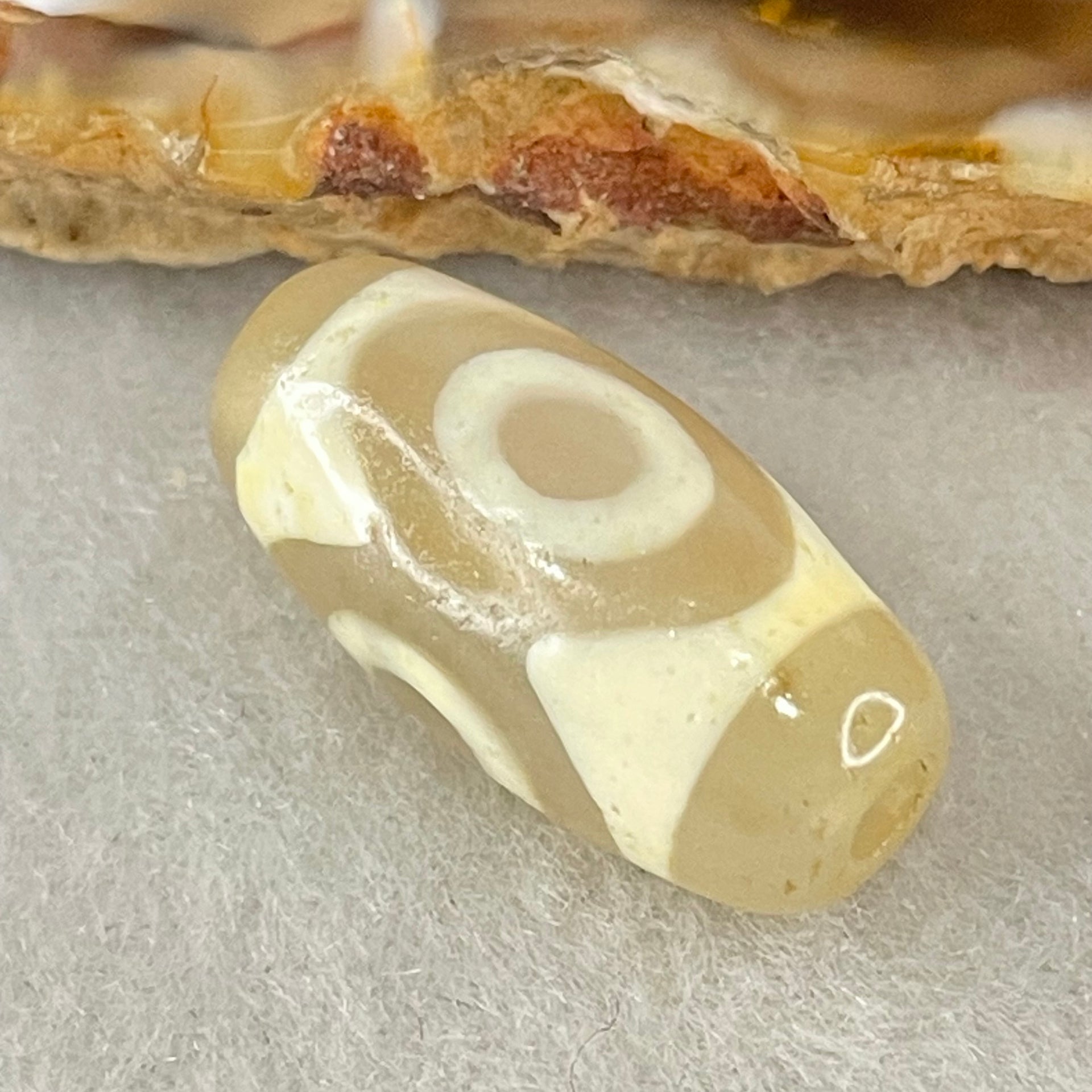 Natural Powerful Tibetan Old Oily Agate 3 Eyes Dzi Bead Heavenly Master (Tian Zhu) 三眼天诛 2.71g 20.1 by 9.8mm - Huangs Jadeite and Jewelry Pte Ltd