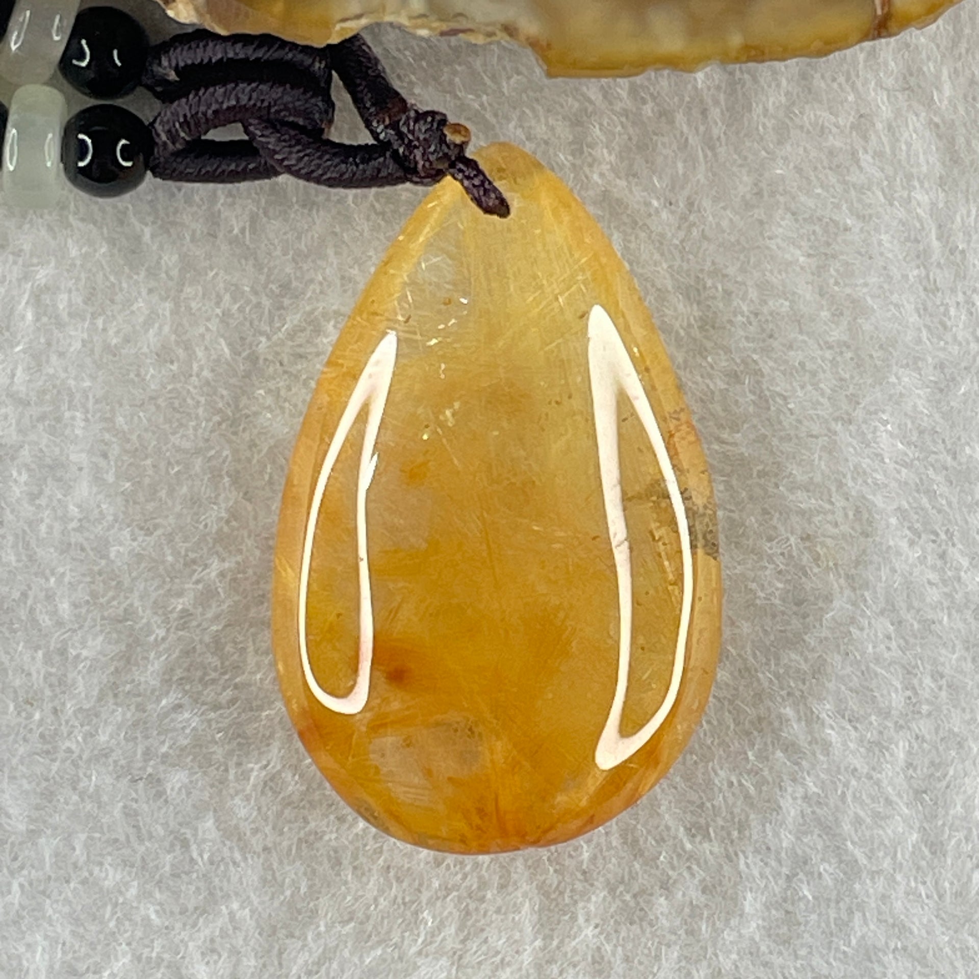 Natural Golden Rutilated Quartz Tear Drop Necklace 12.69g 32.5 by 20.6 by 10.5mm - Huangs Jadeite and Jewelry Pte Ltd