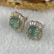 Type A Icy Blueish Green Jadeite Cabochons With Crystals in S925 Sliver Earrings 3.72g 7.1 by 4.5mm - Huangs Jadeite and Jewelry Pte Ltd