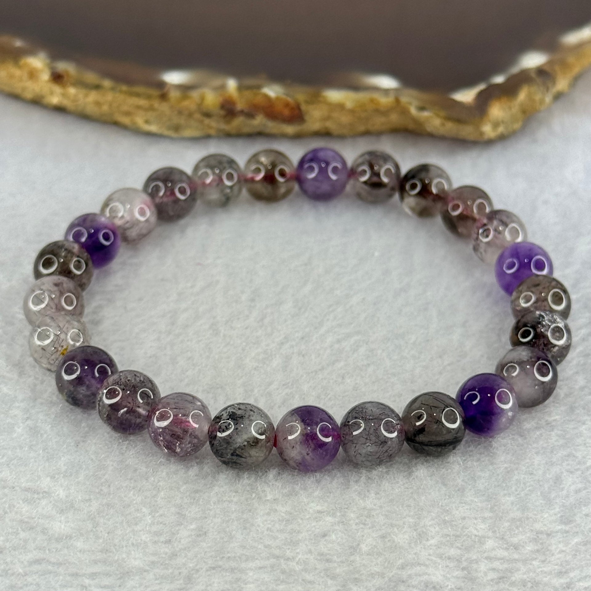 Natural Super 7 Beads Bracelet 19.26g 17cm 8.3mm 25 Beads - Huangs Jadeite and Jewelry Pte Ltd