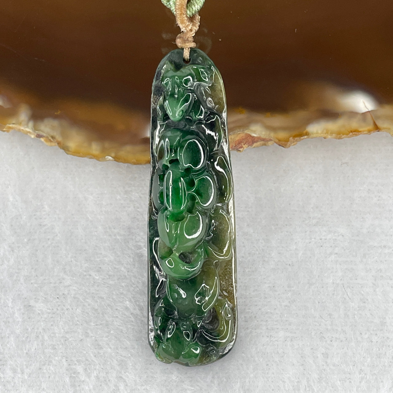 Certified Natural Type A Old-Mine Dark Green & Yellowish Jadeite Flower with Twin Frogs Pendant | Masterpiece Hand-Carved Myanmar Feicui | Supreme Wealth Manifestation, Longevity & Prosperity Amulet (10.59g | 49.0x14.1x8.5mm)