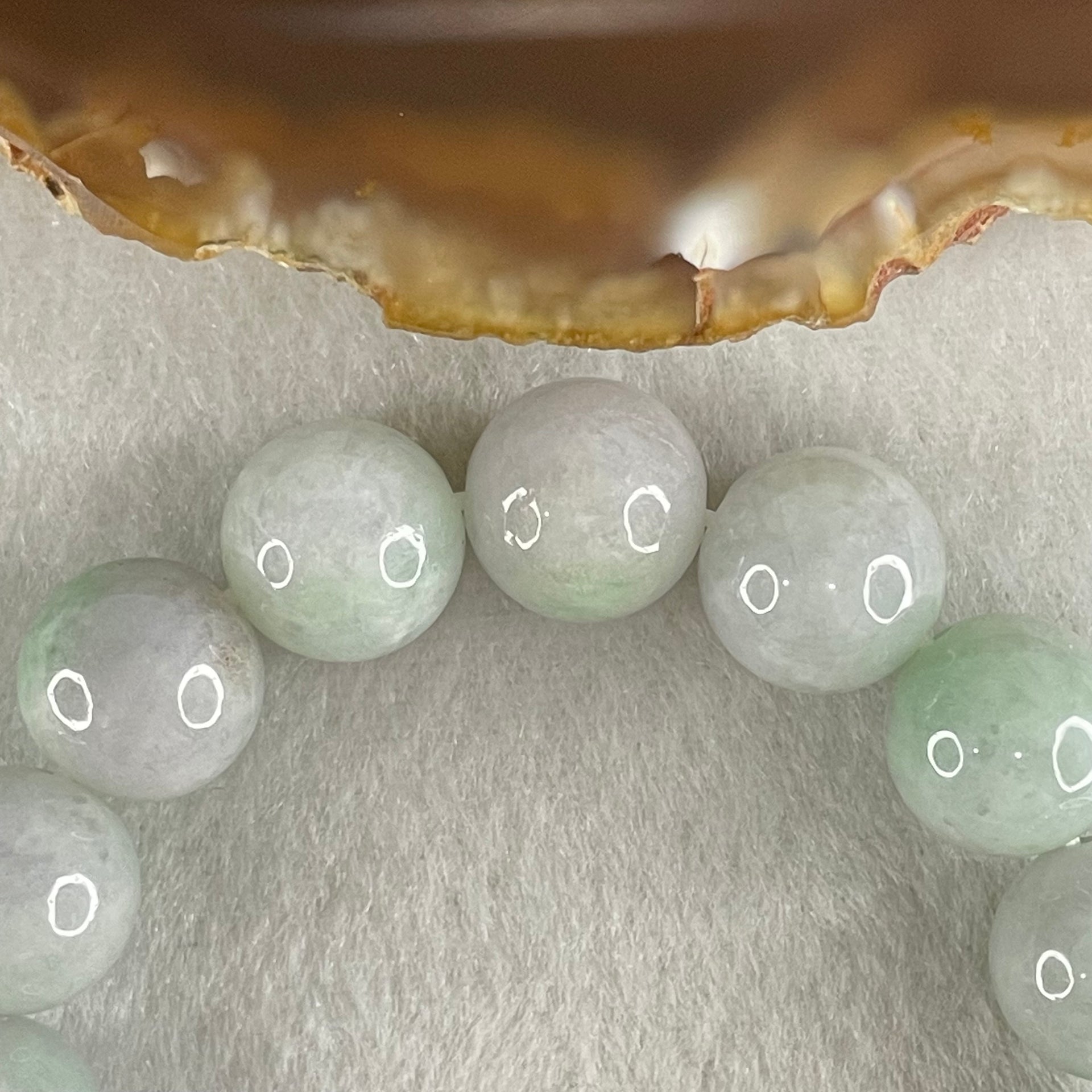 Type A Light Green with Slight Light Lavender Jadeite Beads Bracelet 48.08g 15cm 12.2mm 16 Beads - Huangs Jadeite and Jewelry Pte Ltd
