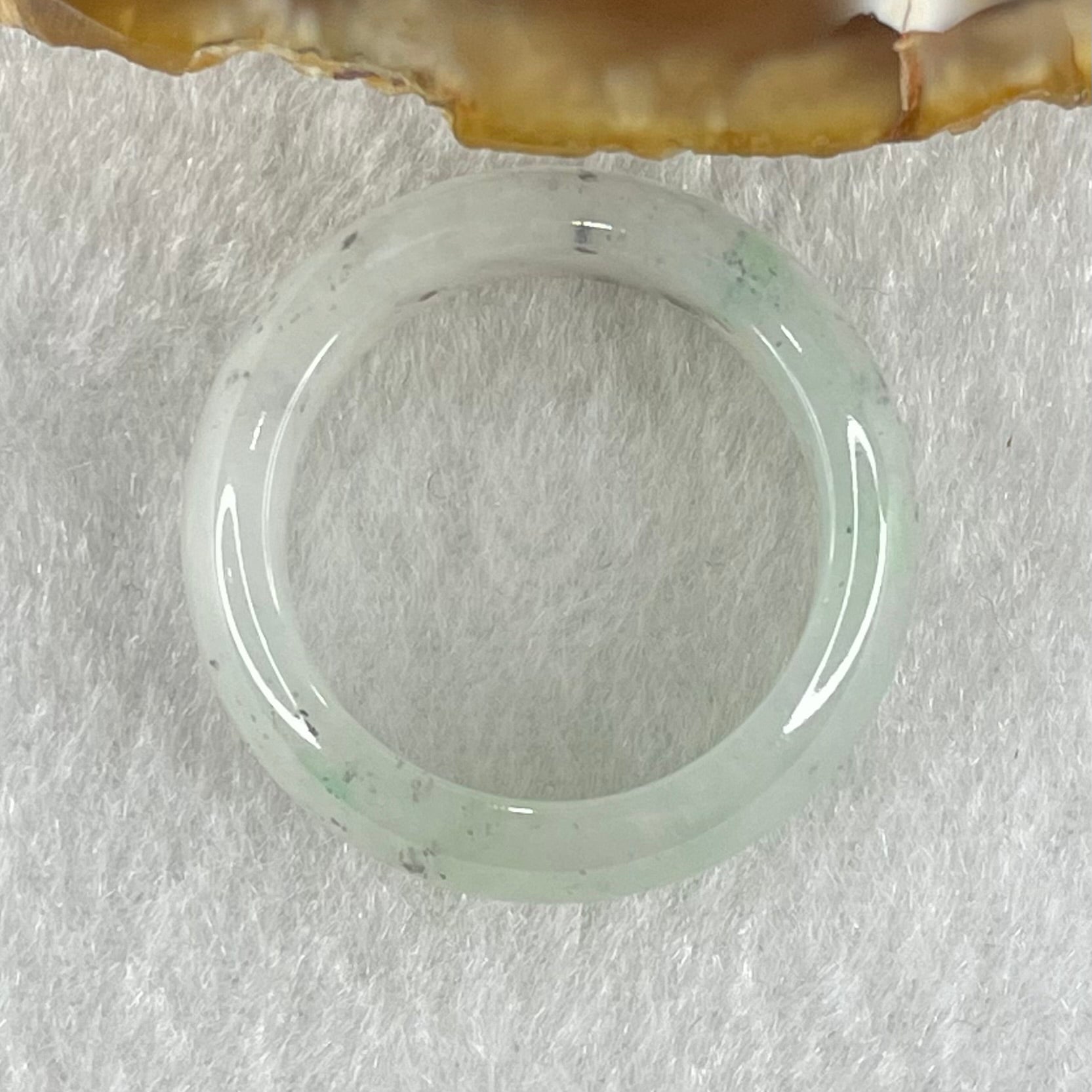 Type A Faint Lavender Green Close to White with Wuji Black Grey Patches Jadeite Ring 5.56g 8.5 by 3.6mm US9.2 HK20.5 - Huangs Jadeite and Jewelry Pte Ltd